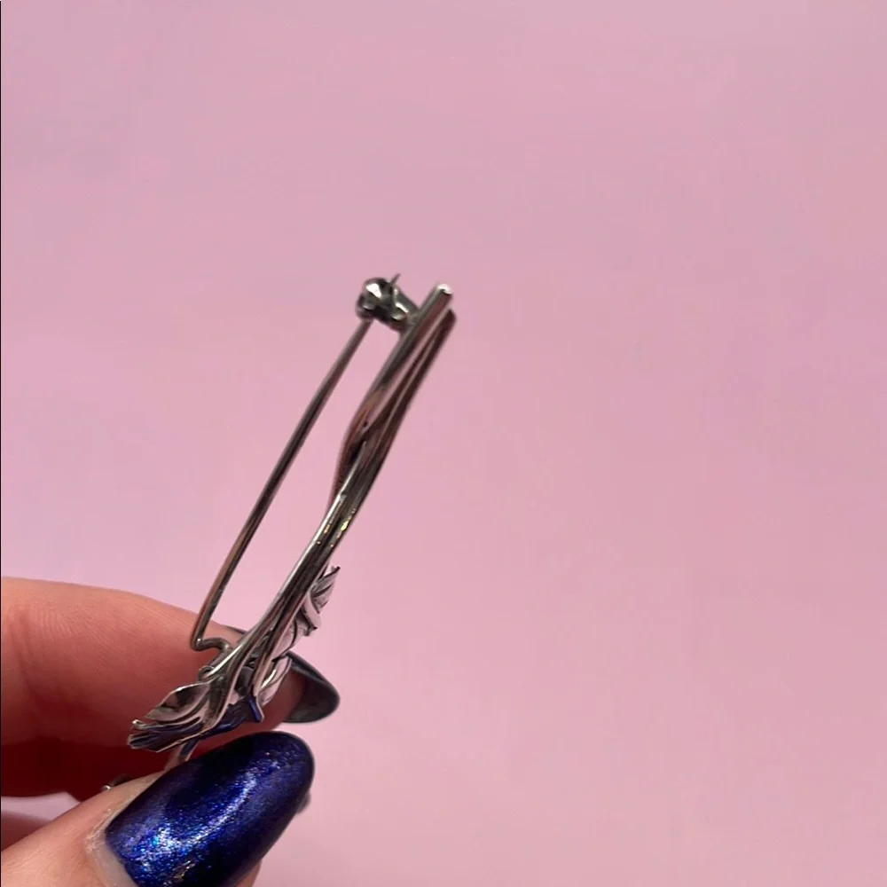 Vintage Beautiful Sterling Silver Citrine Rose Flower Pin